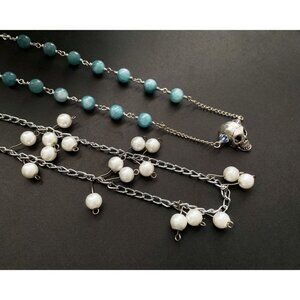 Necklace Set of 2 - Skull Pendant Blue and white beaded necklace 20”
